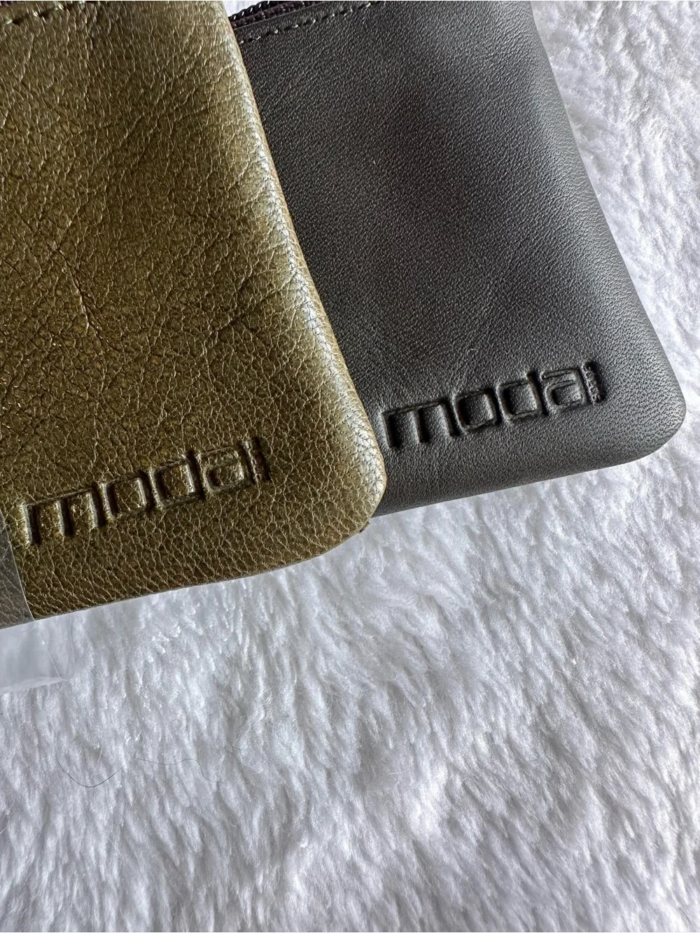 Moda Olive Green and Black Embossed Leather Zip Pouches